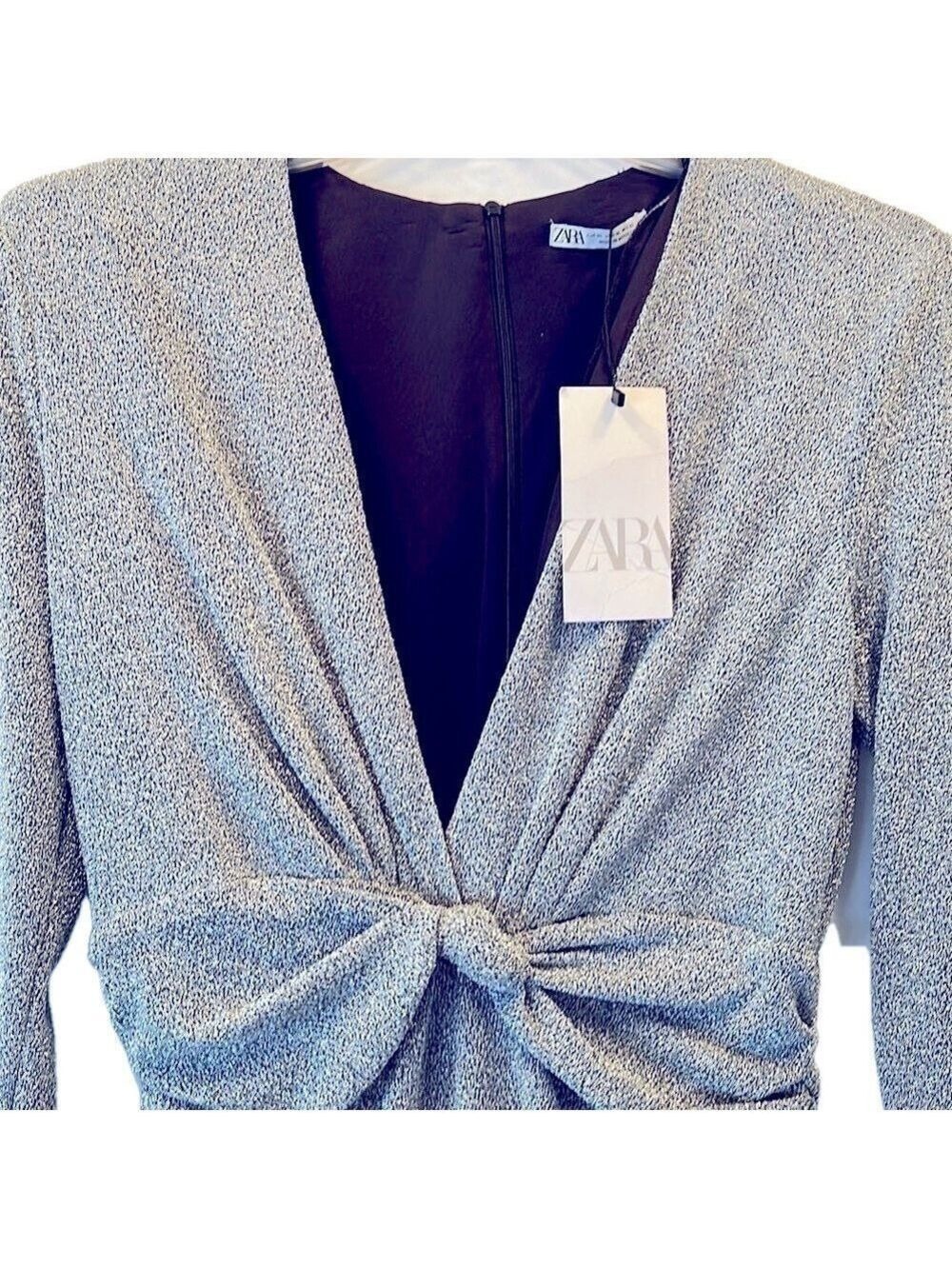 Zara Metallic Dress, NWT, Size L, PTP 22”, Length 36”, zip back, shoulder pads - Picture 3 of 7